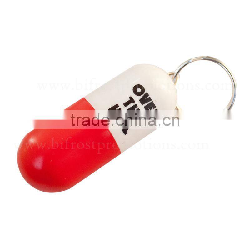 Small Plastic Capsule Shaped Pill Box Keychain