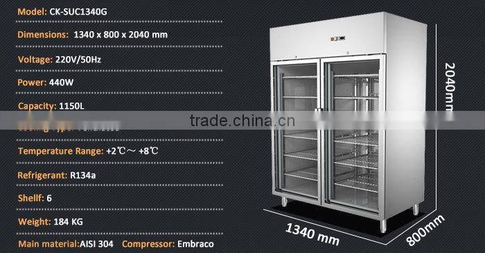 304 Stainless Steel Upright Two Doors Commercial Drink Display Fridge/Cold Drink Fridge/Drink Chiller