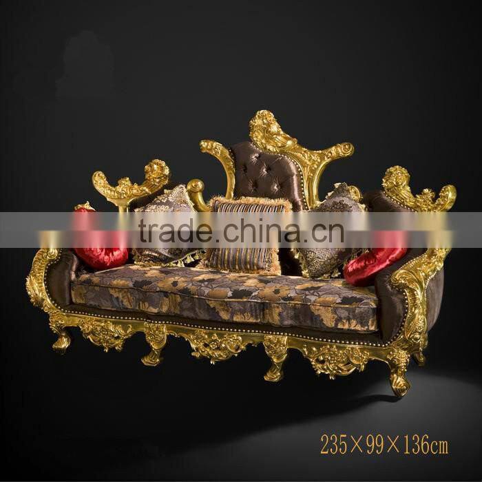 Imperial Noble Furniture Living Room Sofa, Luxury Wood Carved Three Seater Sofa With Gold Painted, British Royal Sofa Couch Set