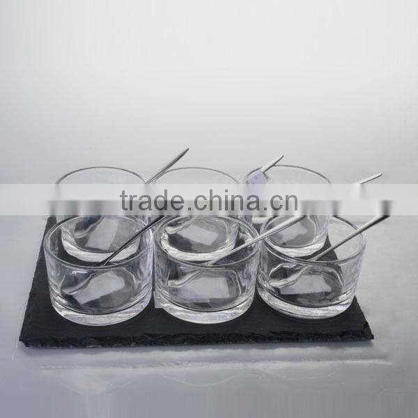 machine made glass salt and pepper cruet set jars with slate