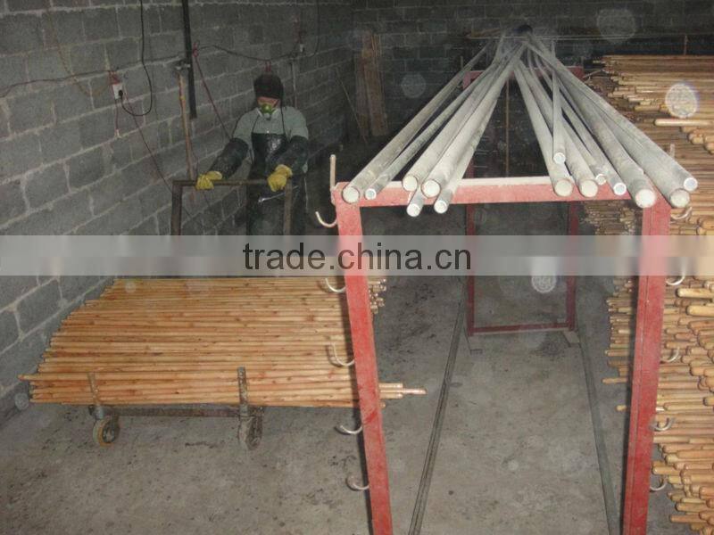 Household broom with handle--green and blue pvc coat handle