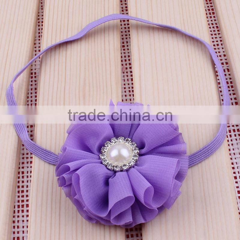 chiffon flower headband with pearl center for kids hair accessories