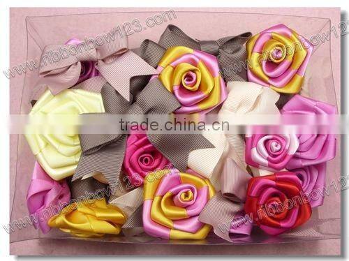 MSD wholesale ribbon flower for socks decorations,mini handmade ribbon flower