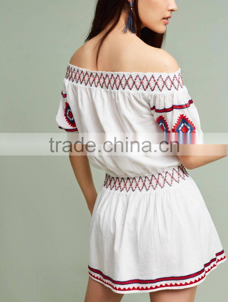 Fashion Ladies Off-The-Shoulder Embroidered Dress With Pictures New Model Girl Bohemian DressHSd5207