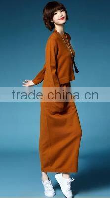 2016 New Latest Spring Autumn Women 2 Pieces Suits Loose Sweater Pullover Plus Skirt