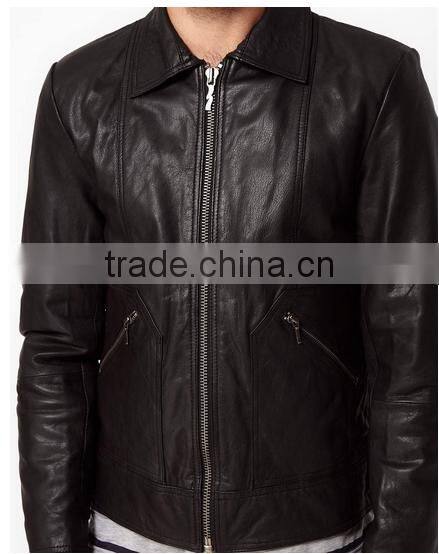 Men's 100% soft leather stand collar jacket