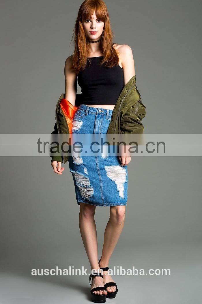 latest girls fashion cheap denim skirts wholesale OEM service