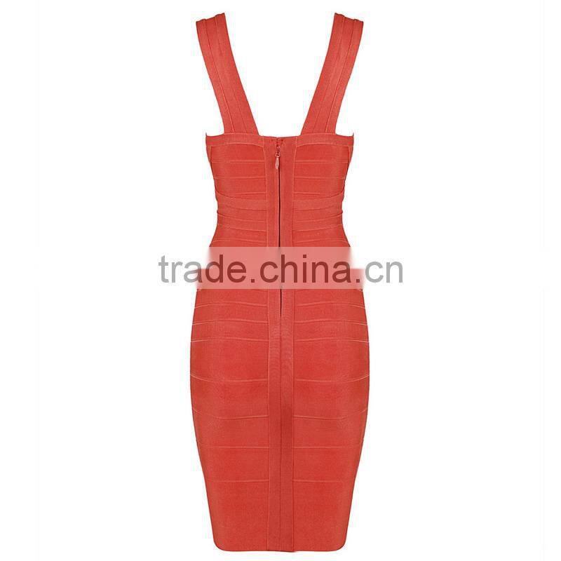 Women Most Popular Sweetheart Strap Plus Size Knee Length Sexy V Neck Club Bandage Dress With Factory Direct H019