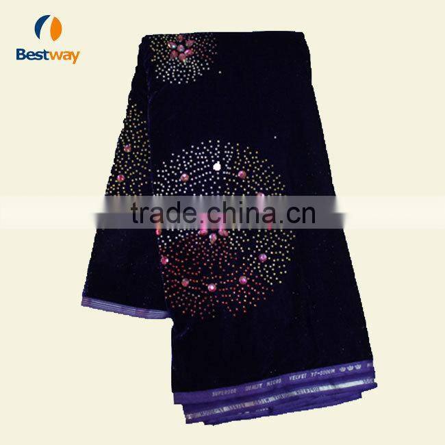 Fashionable design black color swiss velvet lace wholesalers with stones