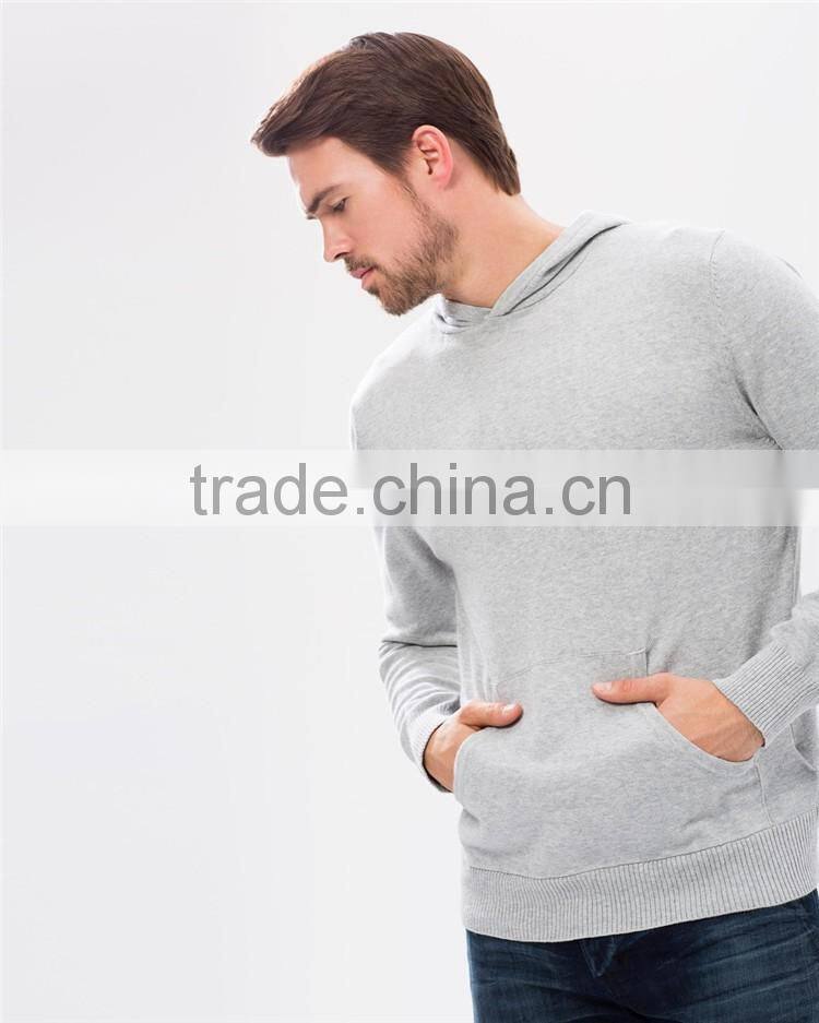 Men's plain grey 100% polyester hooded sweatshirt