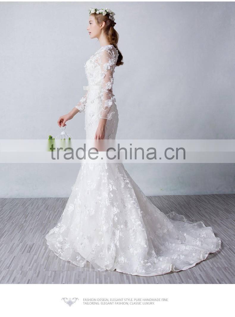 2017 wholesale custom long sleeve mermaid wedding dress