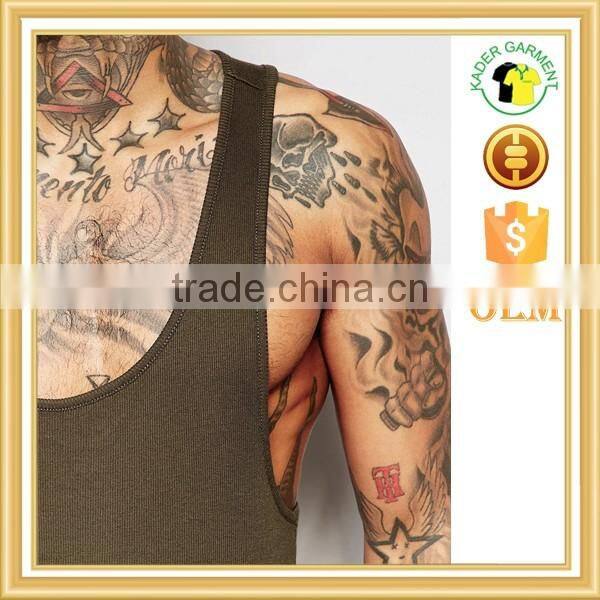 plain khaki singlet 95% cotton 5% elastane gym vest slim fit tank top