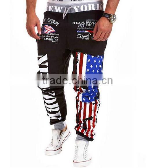 OEM bulking buy closed bottom polyester/cotton yarn custom mens ruffle hippie pants