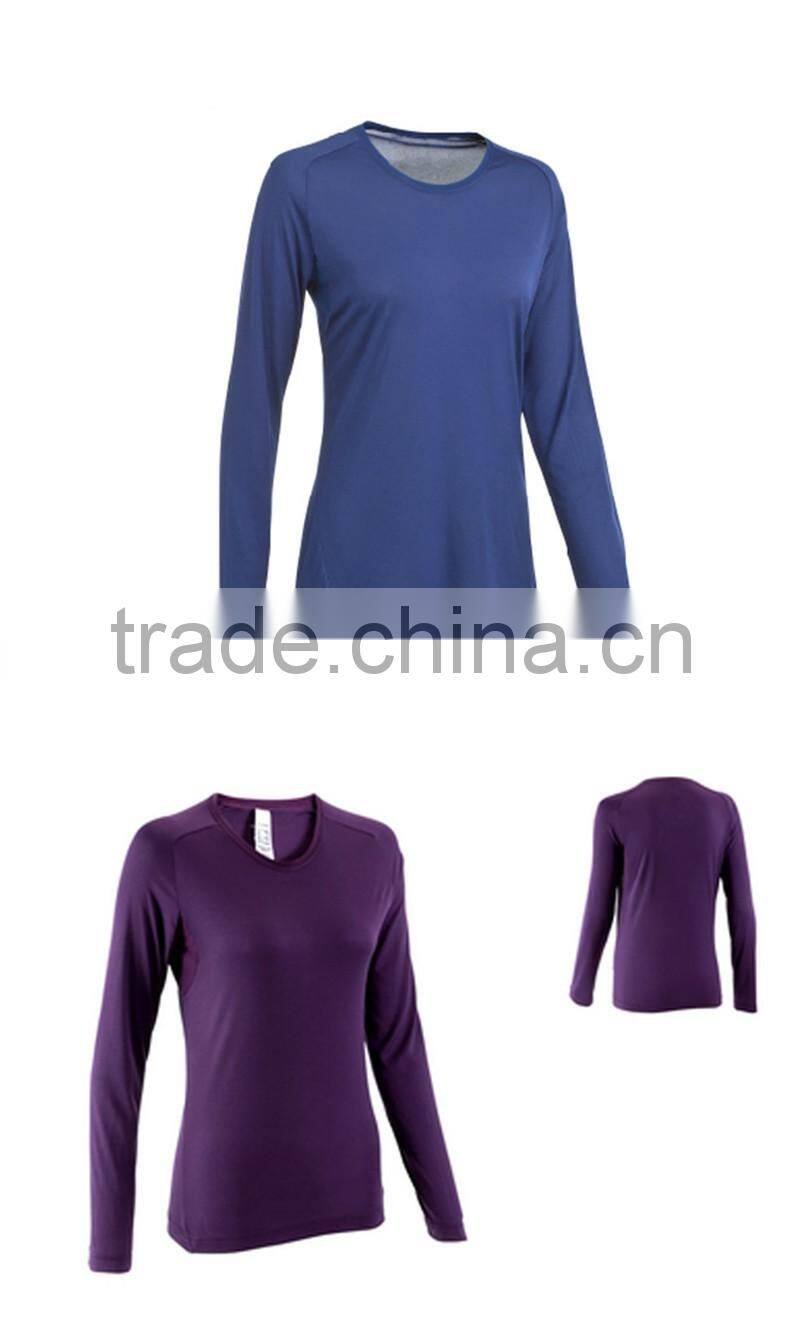 OEM Custom Ladies Sports Elastic Long Sleeve T Shirt 2016