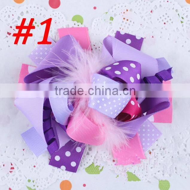 Multi ribbons with feather party bow feather hair clips Bowknot baby hair accessories headwrap hair ribbon headbands in stock
