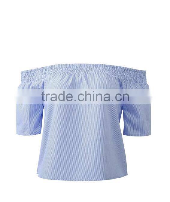 Runwaylover EY2332B 2017 Ladies Short Sleeve Fashion Off-Shoulder Stripe Blouse