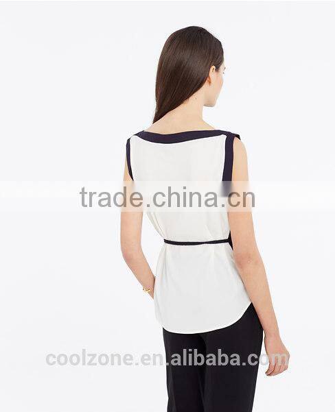 New arrival hot selling sleeveless high neck models chiffon blouse