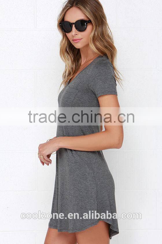 OEM service v neck short sleeves shirt dress women casual dress 2016