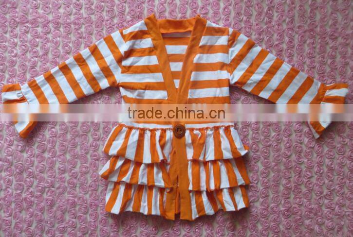 2015 summer blue and white cotton long sleeves with ruffle Stripe thin coat YW-036