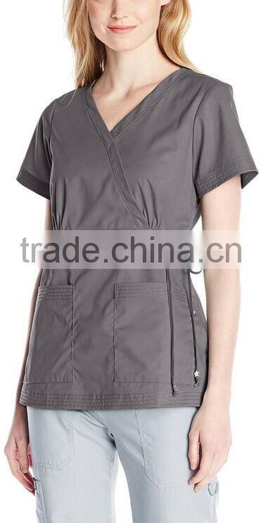 Customed Plain Blank Multi-Colors Easy-Fit Nursing Scrubs Tops with Adjustable Side Tie