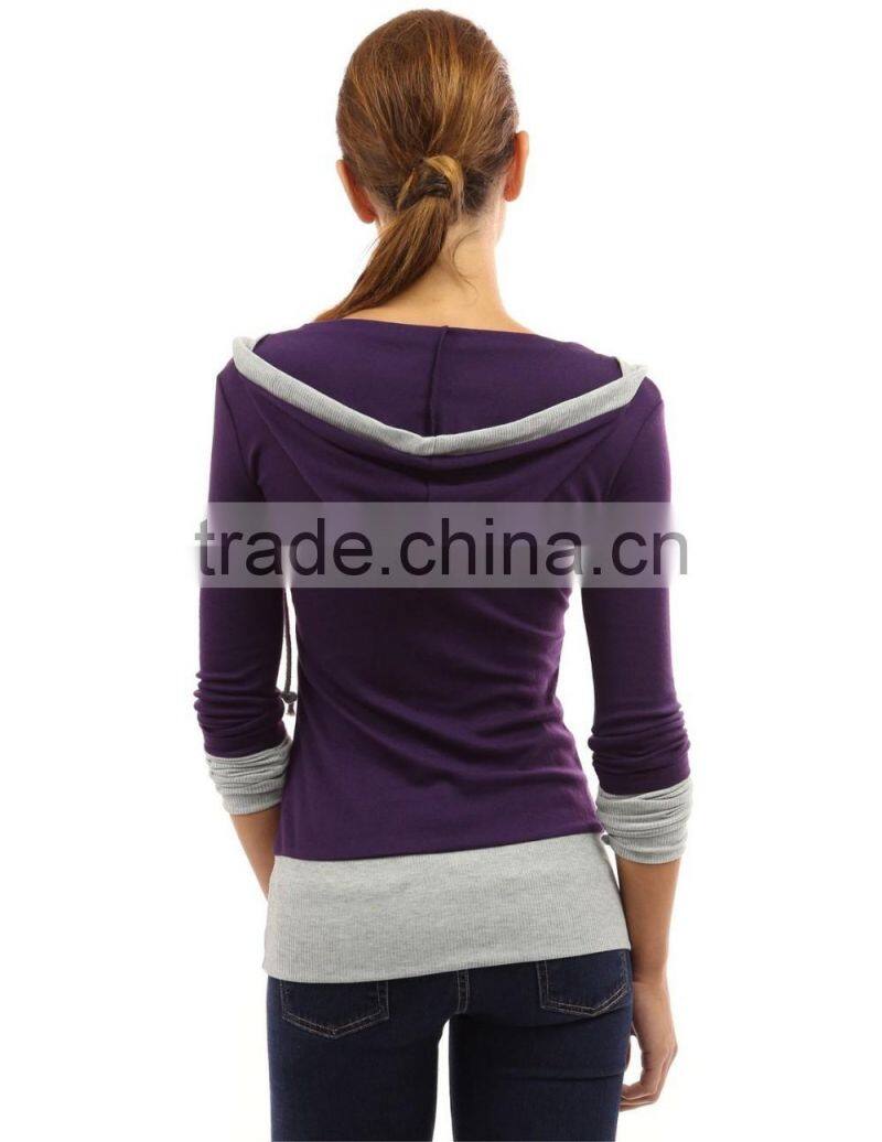 Girls good price deep neck skinny contrast color hoodies