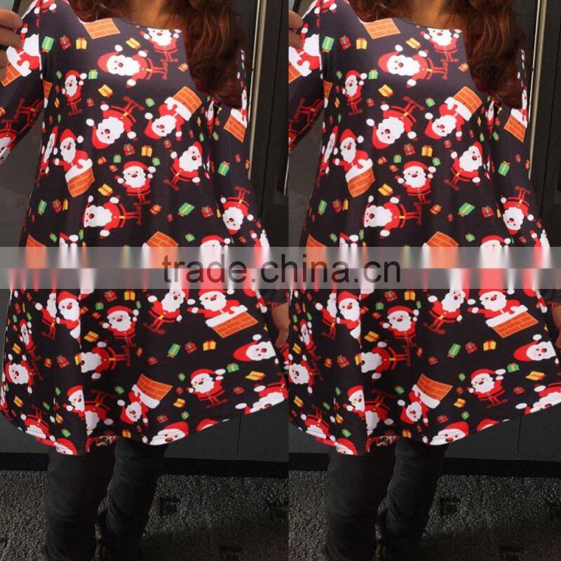 Women's long sleeve snow and snowman Christmas full printing dress shirt clothes