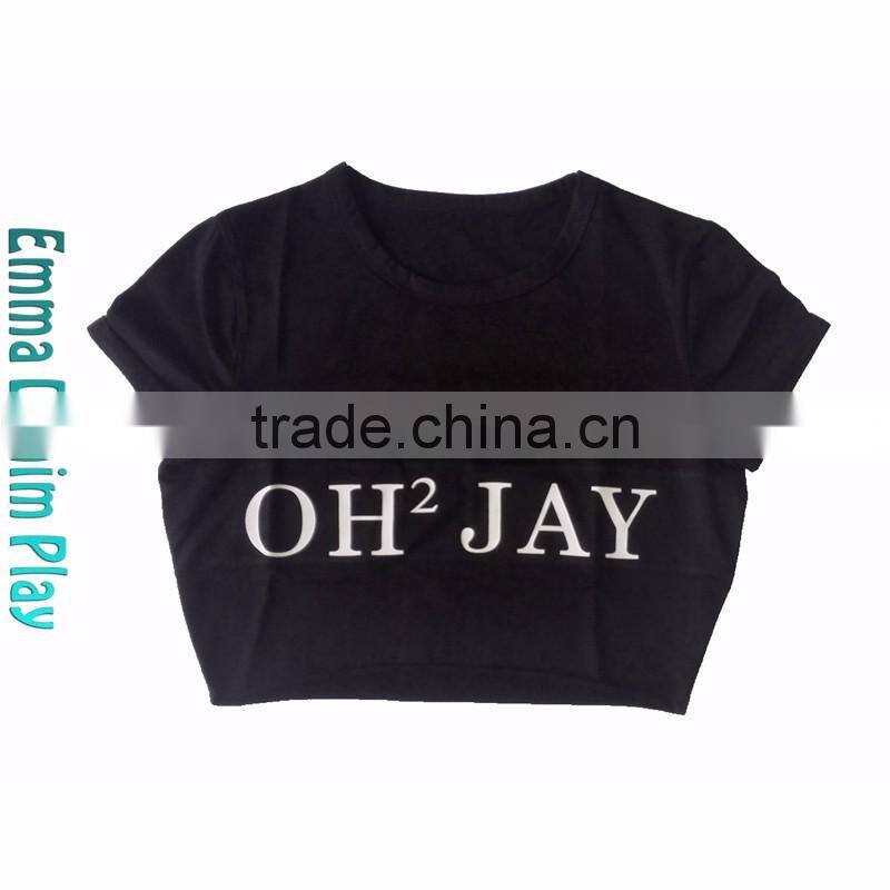 Fashion Customized Made Street Wear Super Short T Shirts Black for Sexy Girls