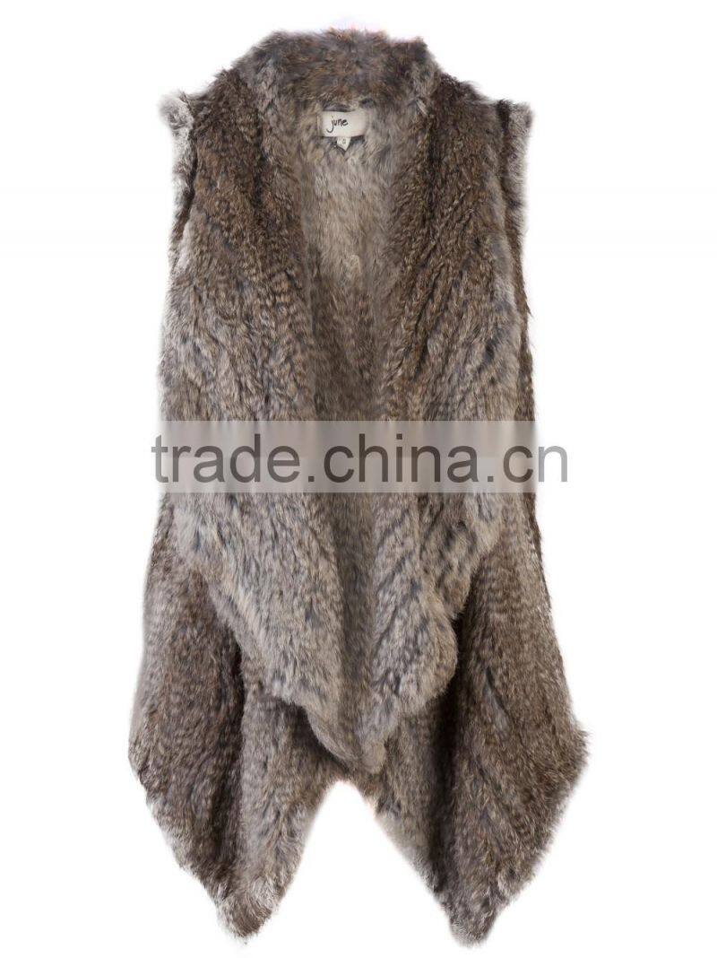 YR078 New Arrival Top Quality Chic Women Apparel Genuine Rabbit knitted Sleeveless Vest