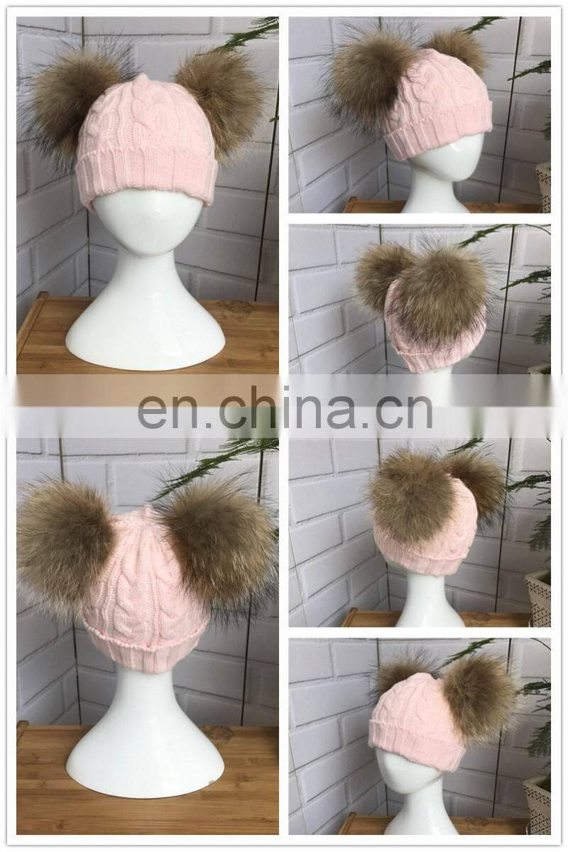 Kids Knitted Hats with Double Fur Balls Baby Cute Winter Warm Beanies Hats Baby Knitted Hat