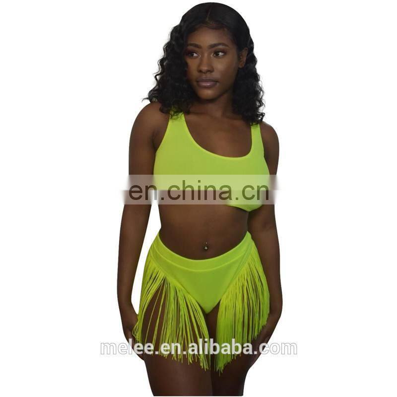 RST new fashion fluorescence green tassel bikini custom logo bikinis 2020 women swimwear beachwear buckle swimwear