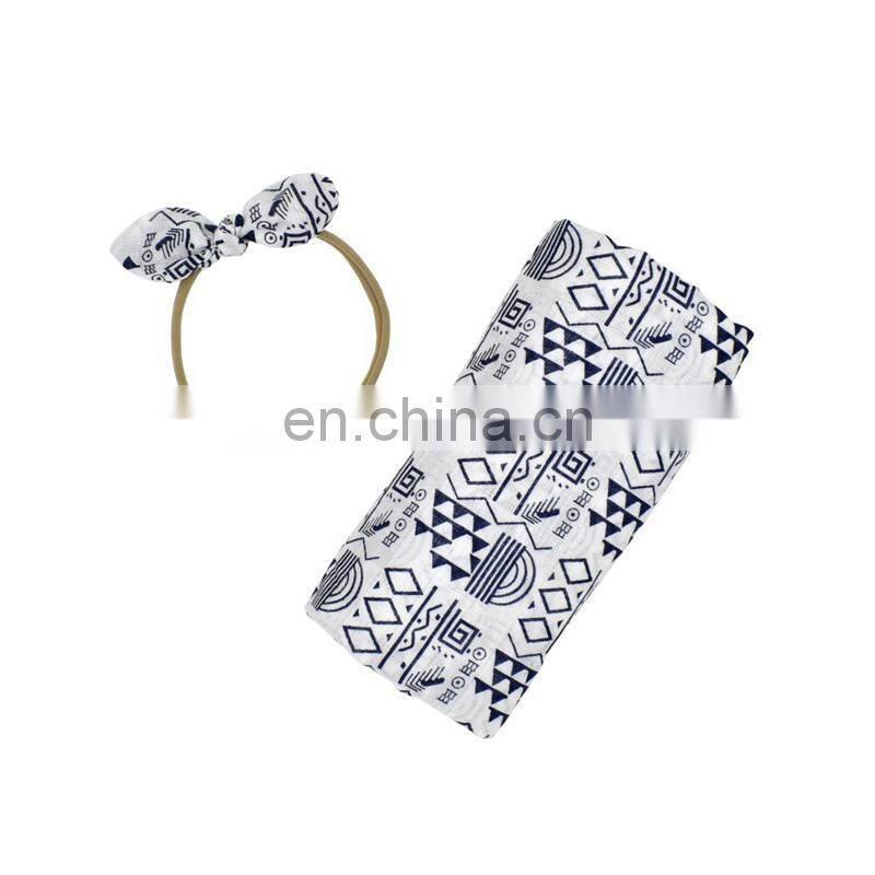 2Pcs Muslin Swaddle Blankets Headband Set Soft 100% Cotton Newborn Receiving Blankets Infant Swaddling Wrap Sleepsack