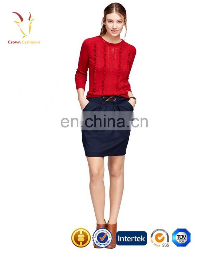 Ladies red fashion pullover 100% cashmere sweater