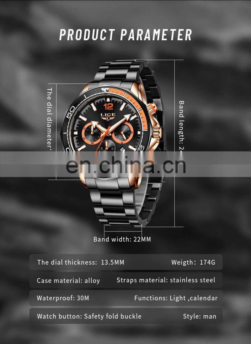 LIGE 8933 Fashion sport for man Waterproof Stainless Steel Quartz Watch luxury mans watch perfect Watch Online