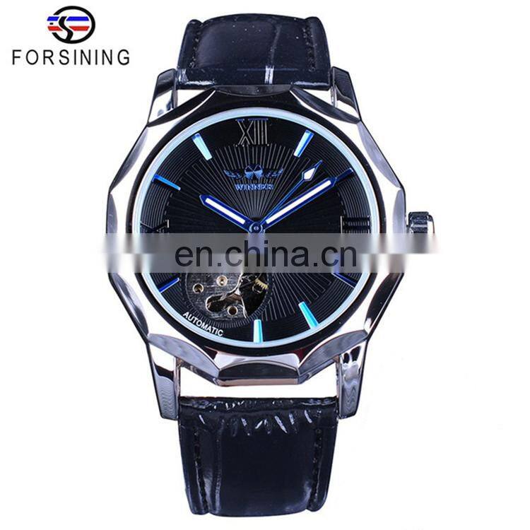 WINNER 199 Men Automatic Mechanical Movement Luminous Display Watch Low Price Fashion China Leather Band Watch