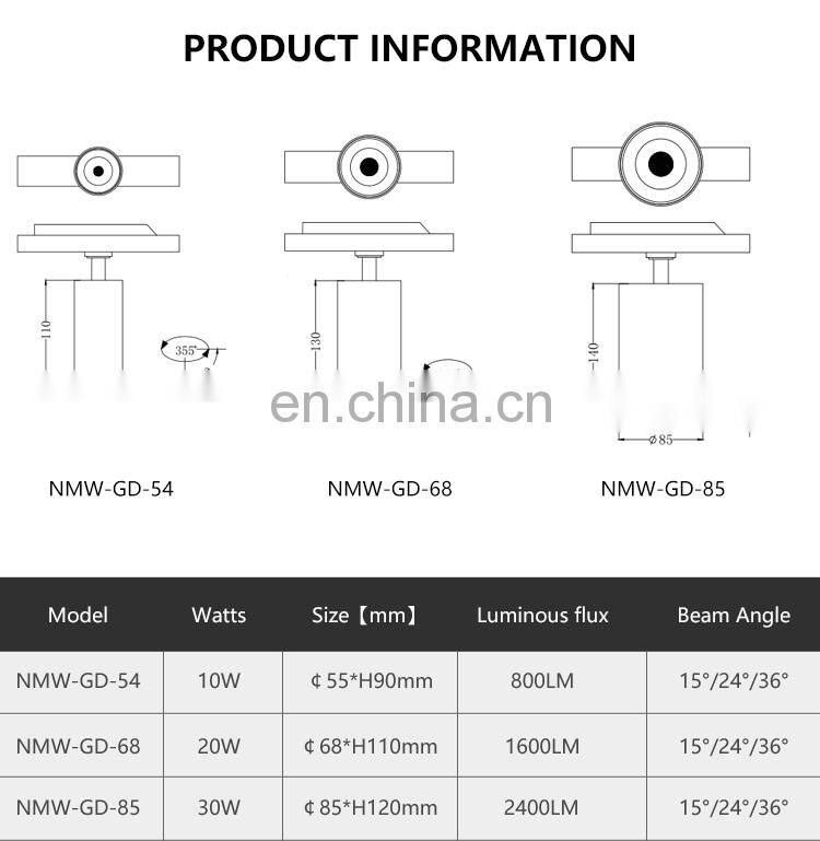 Hot Sale High Quality Aluminum PC Showroom Show Gallery Museum COB 20W LED Track Light