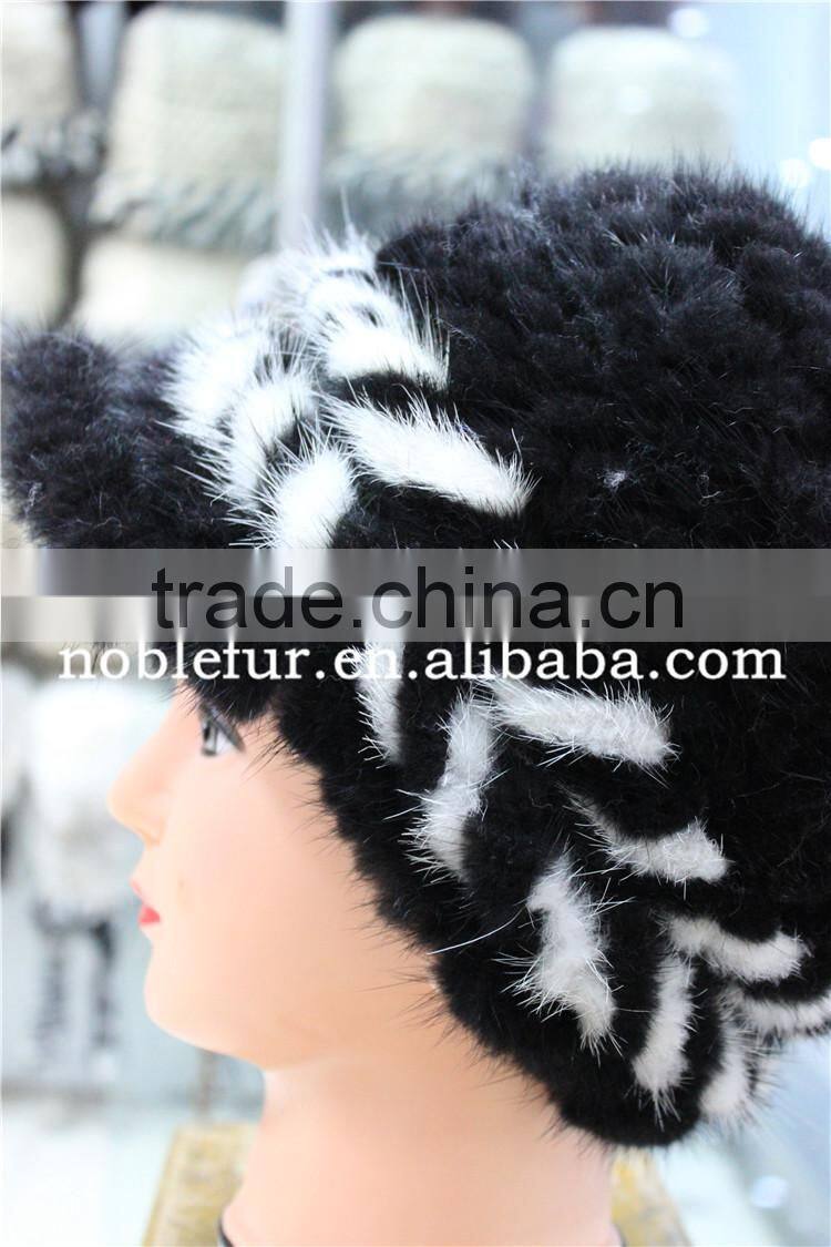latest design sReal mink fur hat knitted winter headwear with lined
