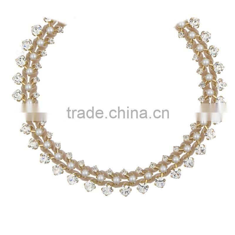 Imitation Pearl Jewelry Handmade Rhinestone Beaded Noble Choker Necklace