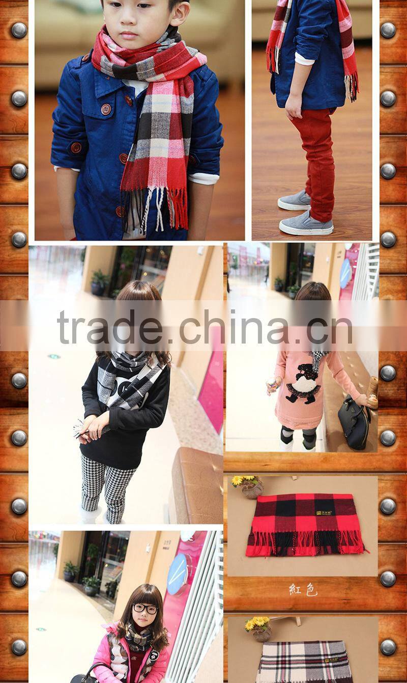 2015 Autumn Winter Newest Cotton Tassel Checked Plaid Boys Scarf
