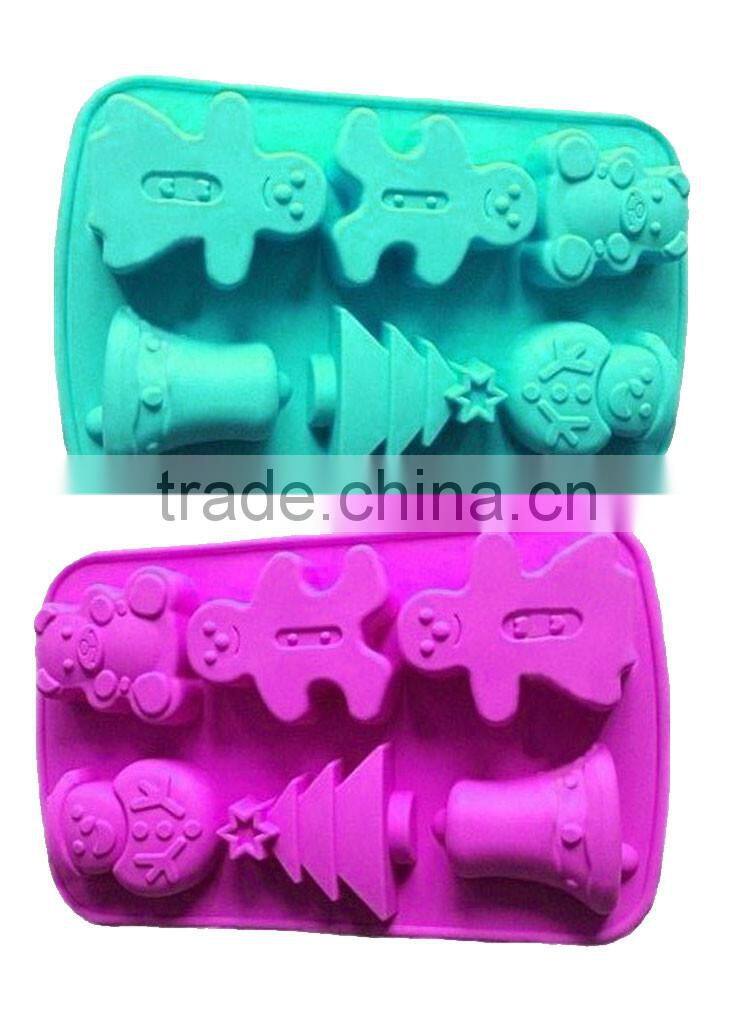 6 Cavity Silicone Christmas Stocking Boy Tree Mold Cake Brownie Pan with christmas bell