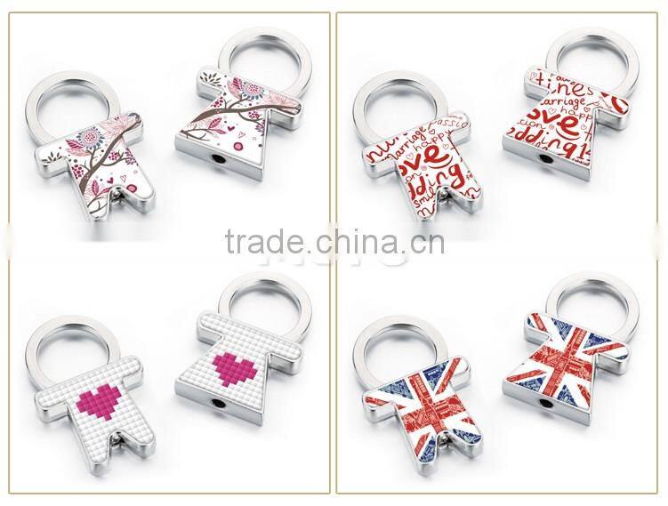 Creative metal pairs twins couple keychain ring in gift box