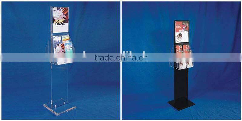 2-sided clear acrylic brochure display stand with sign holder