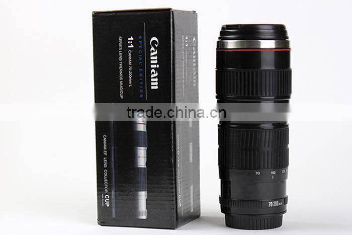 Small Black 2 Generation Stainless Steel Camera Lens Mug Cup for Canon 70-200MM