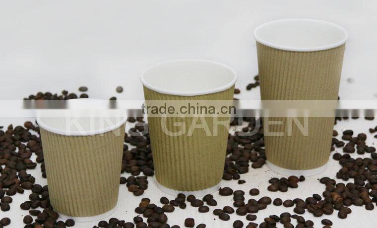 Good Insulation Effect Brown Ripple Wall Paper Cups with lids