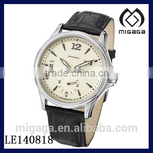 luxury crocodile leather strap self wind automatic watch /golden plated men's sapphire crystal luxury watch