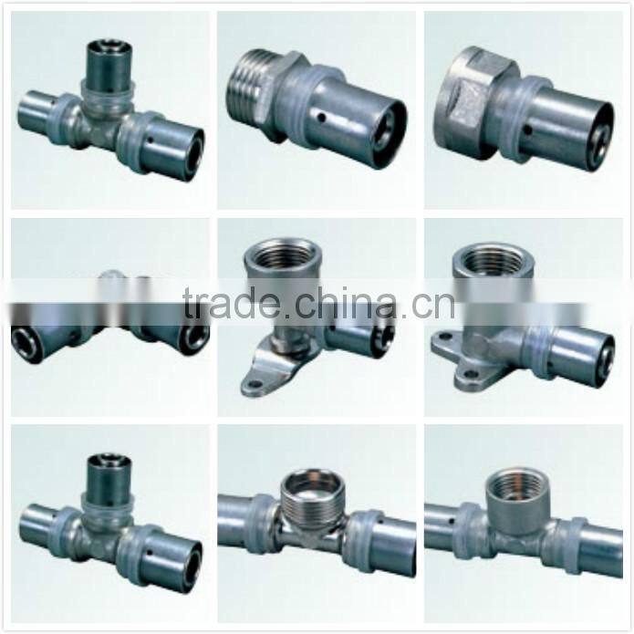 wholesale brass press fitting equal tee for pex al pex pipe used for water supply and underfloor heating.