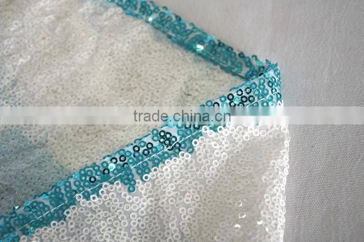 Fancy tiffany blue stripe sequin embroidery table runner for wedding