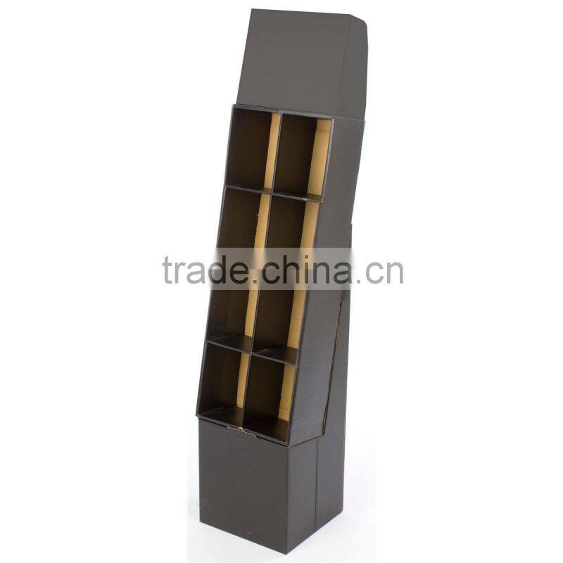Customized Corrugated Black Cardboard DVD Display Rack, 8 Cells Display Shelf for DVD