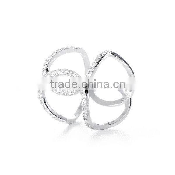Customized 925 sterling silver Interlocking curve CZ double band