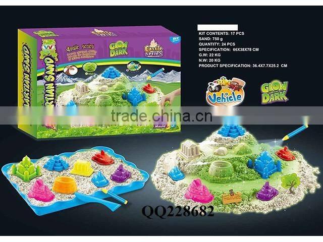 Glow in the dark 750G sand+1pcs sand tray+14pcs sand mold,kids toy sand glow in dark