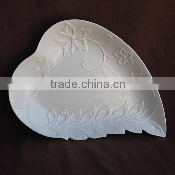 wholesale leaf design white porcelain dinner plate